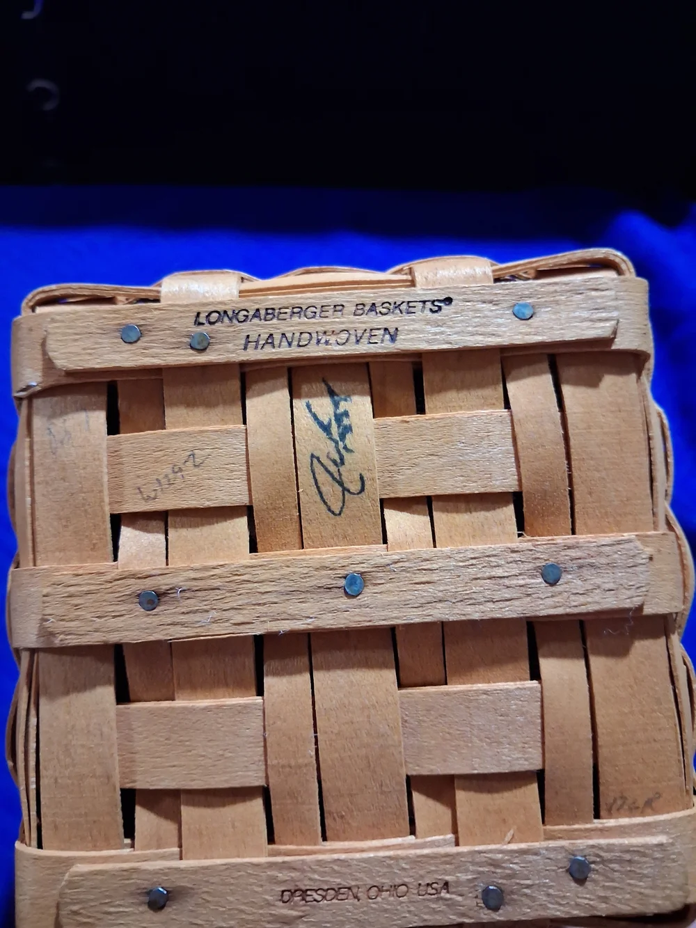 Longaberger Blue Plaid Lined Woven Storage Basket